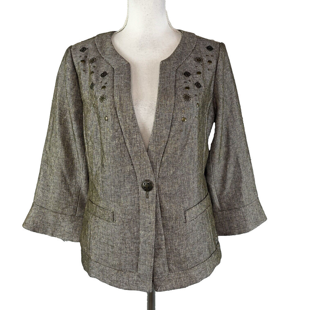 Coldwater Creek Blazer Jacket size 10 Brown Gold Tweed Career Professional